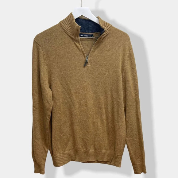 NAUTICA‎ Tan Quarter Zip Pullover Sweater M - Picture 1 of 4